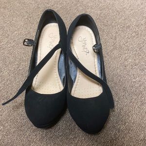 Black faux suede heels